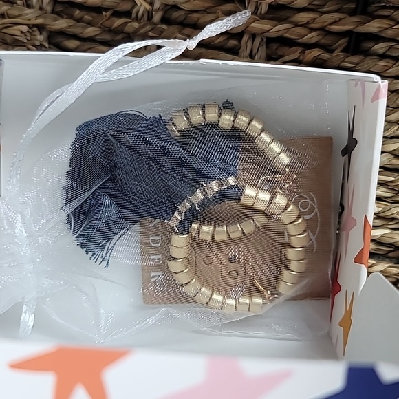 Plunder earrings blue fringed gold hoops Reagan Kate nwt new with tags - Picture 4 of 6